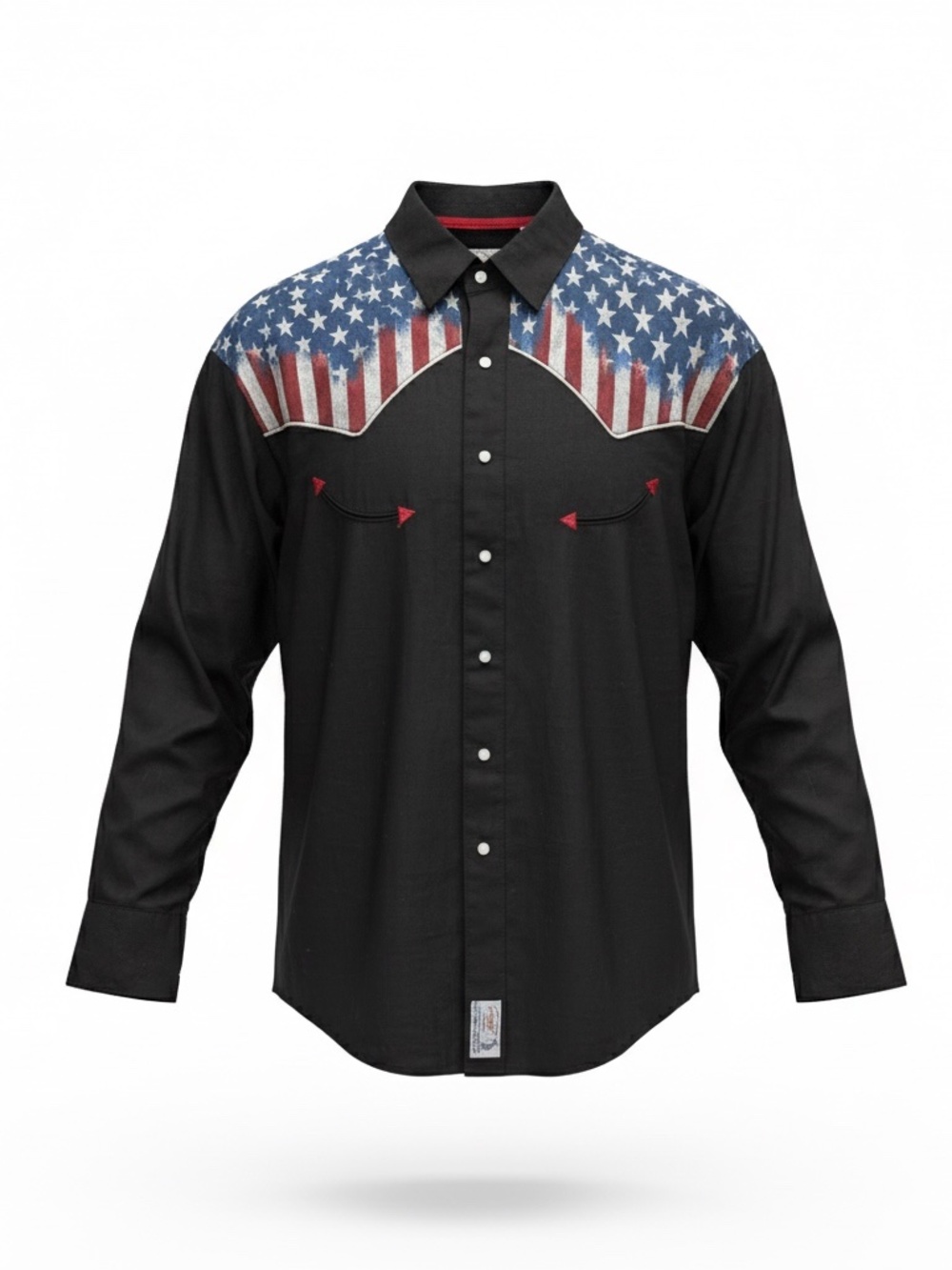 Panhandle Slim Vintage Western Shirt M Black USA Flag Snap Pearl Buttons Cowboy